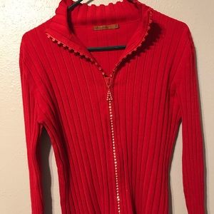 Belldini Red Sweater With Rhinestone Front Zip XL